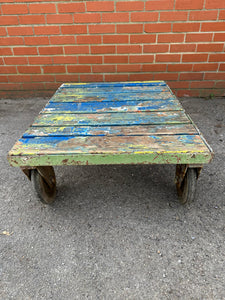 Vintage Mill Trolley Industrial Chippy Paint Coffee Table