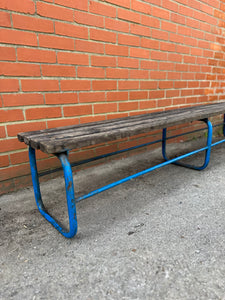 Vintage School Gym Bench Blue Metal & Wood