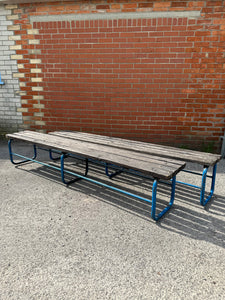 Vintage School Gym Bench Blue Metal & Wood