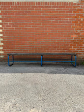 Load image into Gallery viewer, Vintage School Gym Bench Blue Metal &amp; Wood