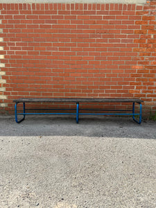 Vintage School Gym Bench Blue Metal & Wood