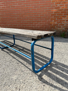 Vintage School Gym Bench Blue Metal & Wood