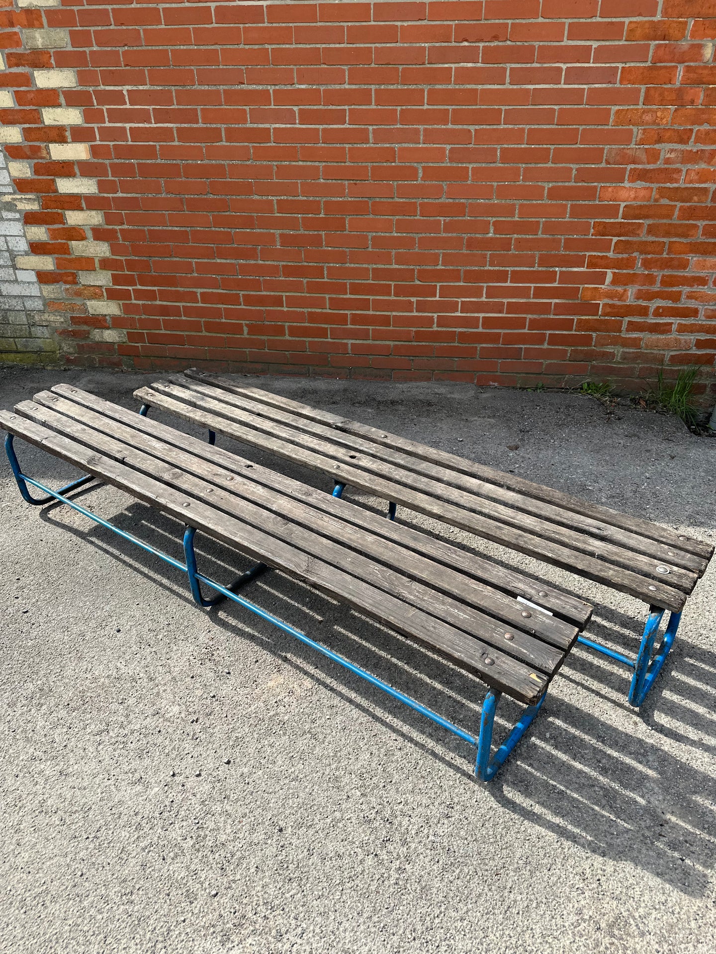 Vintage School Gym Bench Blue Metal & Wood