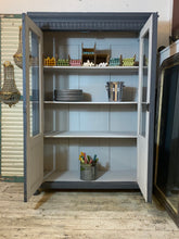 Load image into Gallery viewer, Vintage Continental Painted French Grey Cupboard Vitrine