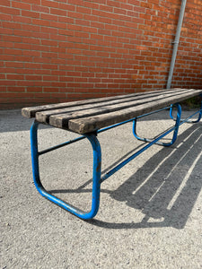 Vintage School Gym Bench Blue Metal & Wood