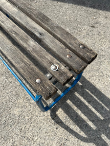 Vintage School Gym Bench Blue Metal & Wood
