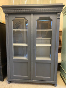 Vintage Continental Painted French Grey Cupboard Vitrine