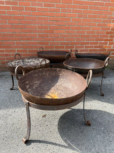 Vintage Indian Kadai Fire Pit Cooking Bowls & Stands Garden Patio