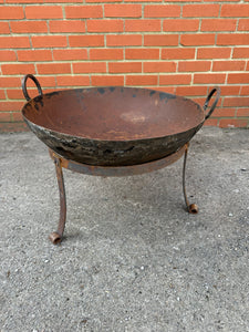 Vintage Indian Kadai Fire Pit Cooking Bowls & Stands Garden Patio