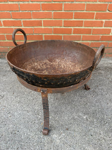 Vintage Indian Kadai Fire Pit Cooking Bowls & Stands Garden Patio