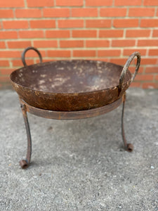 Vintage Indian Kadai Fire Pit Cooking Bowls & Stands Garden Patio