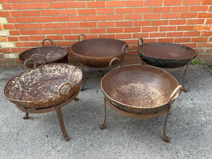 Vintage Indian Kadai Fire Pit Cooking Bowls & Stands