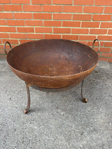 Vintage Indian Kadai Fire Pit Cooking Bowls & Stands Garden Patio