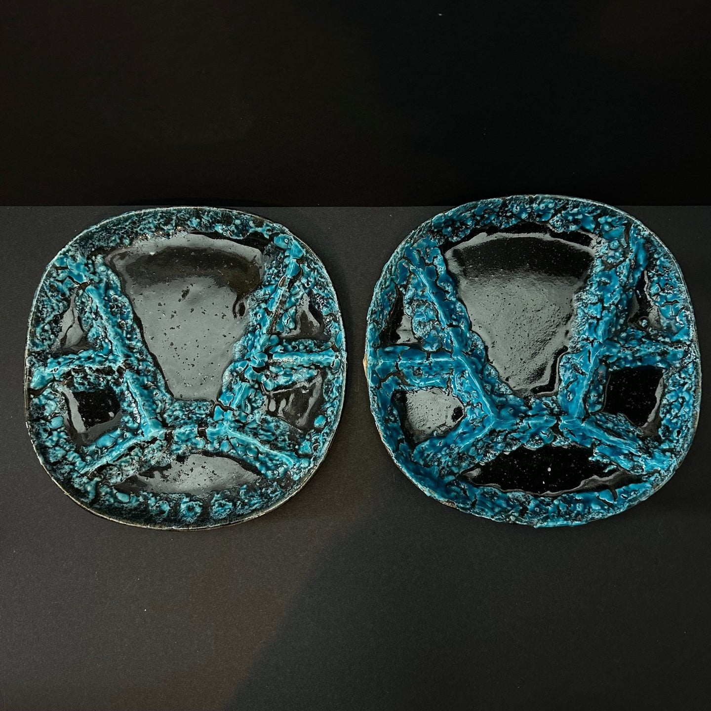 Incredible ‘Vallauris’ 1960’s Entre Plates Fantastic Crusty Turquoise Pair (2) - French General Trading