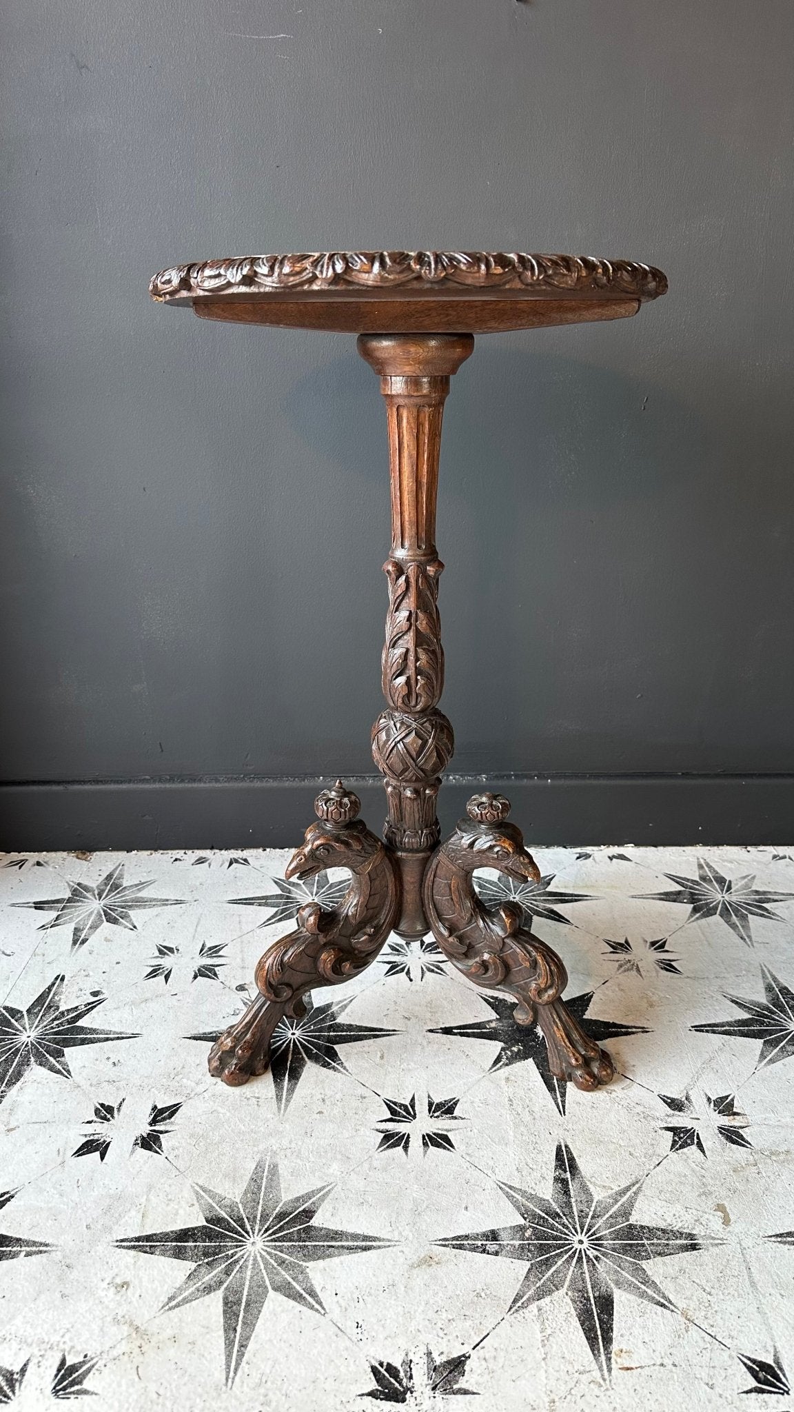 Antique French 19th Century Hunt Side Table Gargoyle Carved Wine Table Marquetry Carved Fruitwood - French General Trading