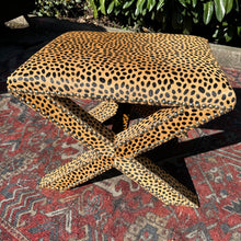 Load image into Gallery viewer, Leopard print upholstered footstool x base