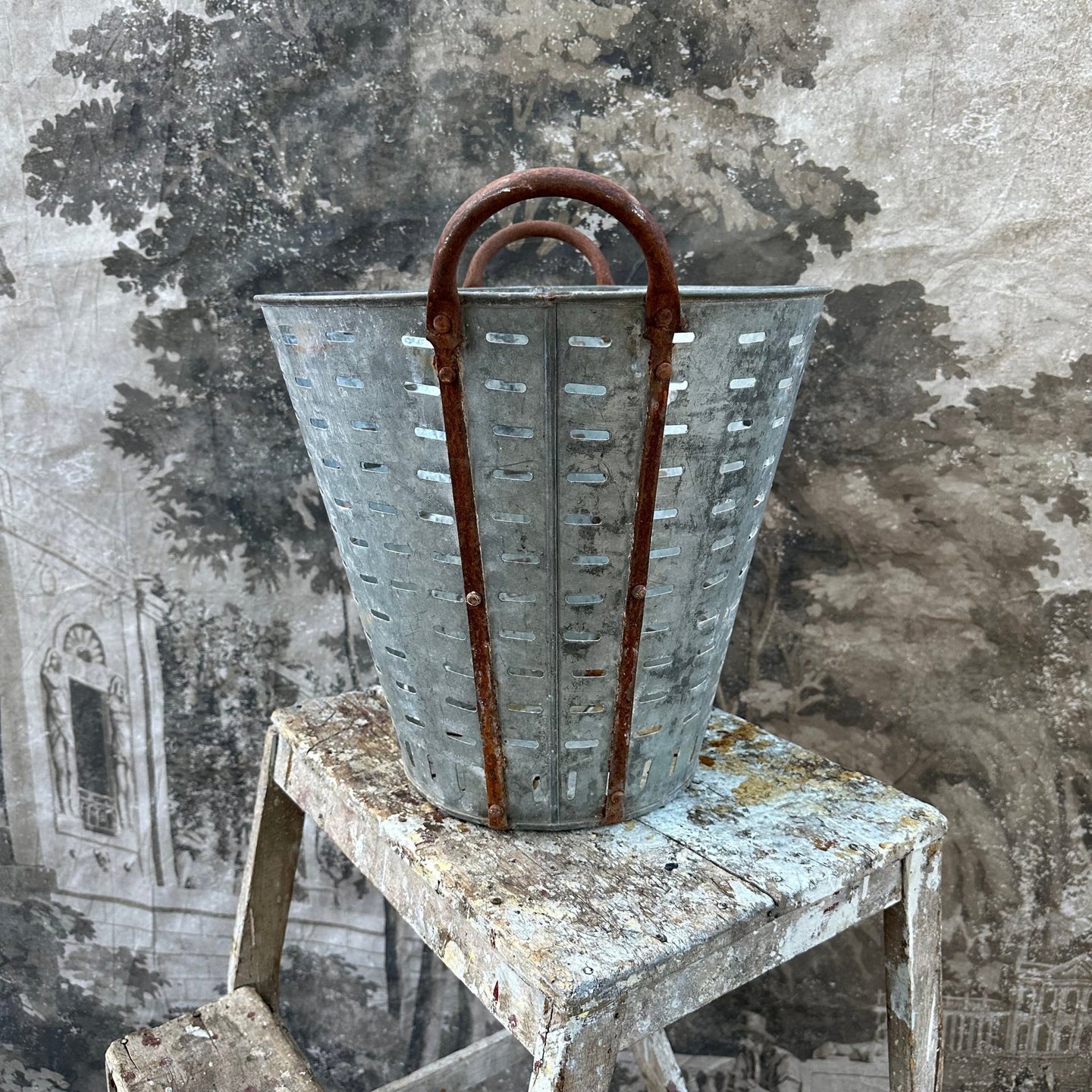 Small Vintage Metal Oyster Bucket - ideal bulb planter - French General Trading