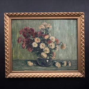 “Strawflowers in Jug” 1948 Oil on Wood Original Midcentury Frame - French General Trading