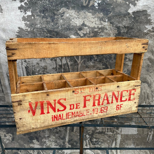 Vintage French “Vins de France” Wooden Wine Bottle Crate Carrier - 10 Bottles - French General Trading