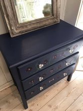 Load image into Gallery viewer, Pretty Midcentury Chest Of Drawers Handpainted Pansy Flowers
