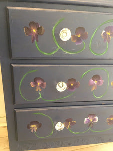 Pretty Midcentury Chest Of Drawers Handpainted Pansy Flowers