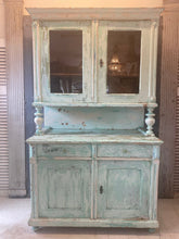 Load image into Gallery viewer, Antique Chippy Paint Buffet deux Corps Kitchen Dresser Cupboard Turquoise Green Blue - French General Trading