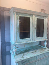 Load image into Gallery viewer, Antique Chippy Paint Buffet deux Corps Kitchen Dresser Cupboard Turquoise Green Blue - French General Trading