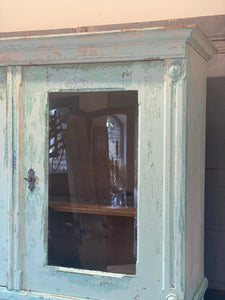 Antique Chippy Paint Buffet deux Corps Kitchen Dresser Cupboard Turquoise Green Blue - French General Trading