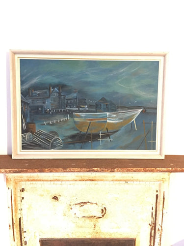 Canadian Midcentury Oil Painting of Boat Harbour Scene Signed - French General Trading