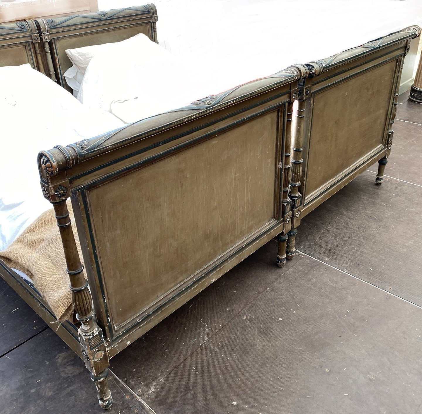 Exceptional Pair of French Antique Napoleon 111 Single Beds Original Paint - great patina - French General Trading