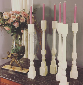 UPCYCLED CANDLESTICKS - Antique Wood Pieces - Beautiful - White - Wooden Dinner - PAIR