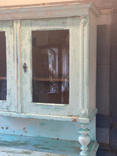Load image into Gallery viewer, Antique Chippy Paint Buffet deux Corps Kitchen Dresser Cupboard Turquoise Green Blue