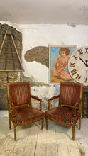 Load image into Gallery viewer, French Napoleon Elbow Chairs - Red Silk - Pair