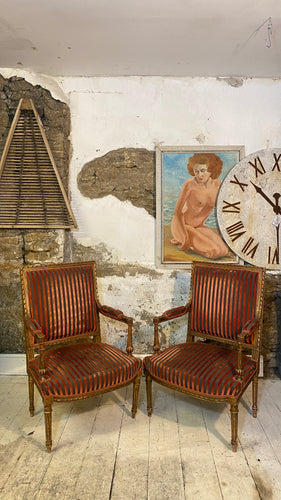 French Napoleon Elbow Chairs - Red Silk - Pair