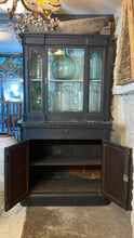 Load image into Gallery viewer, French Antique Chateau Glazed Vitrine Cabinet Bohemian Black Curved