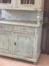 Load image into Gallery viewer, Antique Chippy Paint Buffet deux Corps Kitchen Dresser Cupboard Turquoise Green Blue