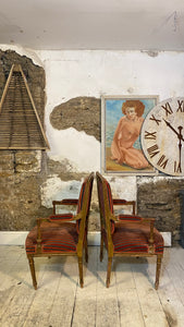 French Napoleon Elbow Chairs - Red Silk - Pair