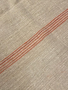 Antique Linen Sack Cloth - Large Piece - Pink / Pale red stripes