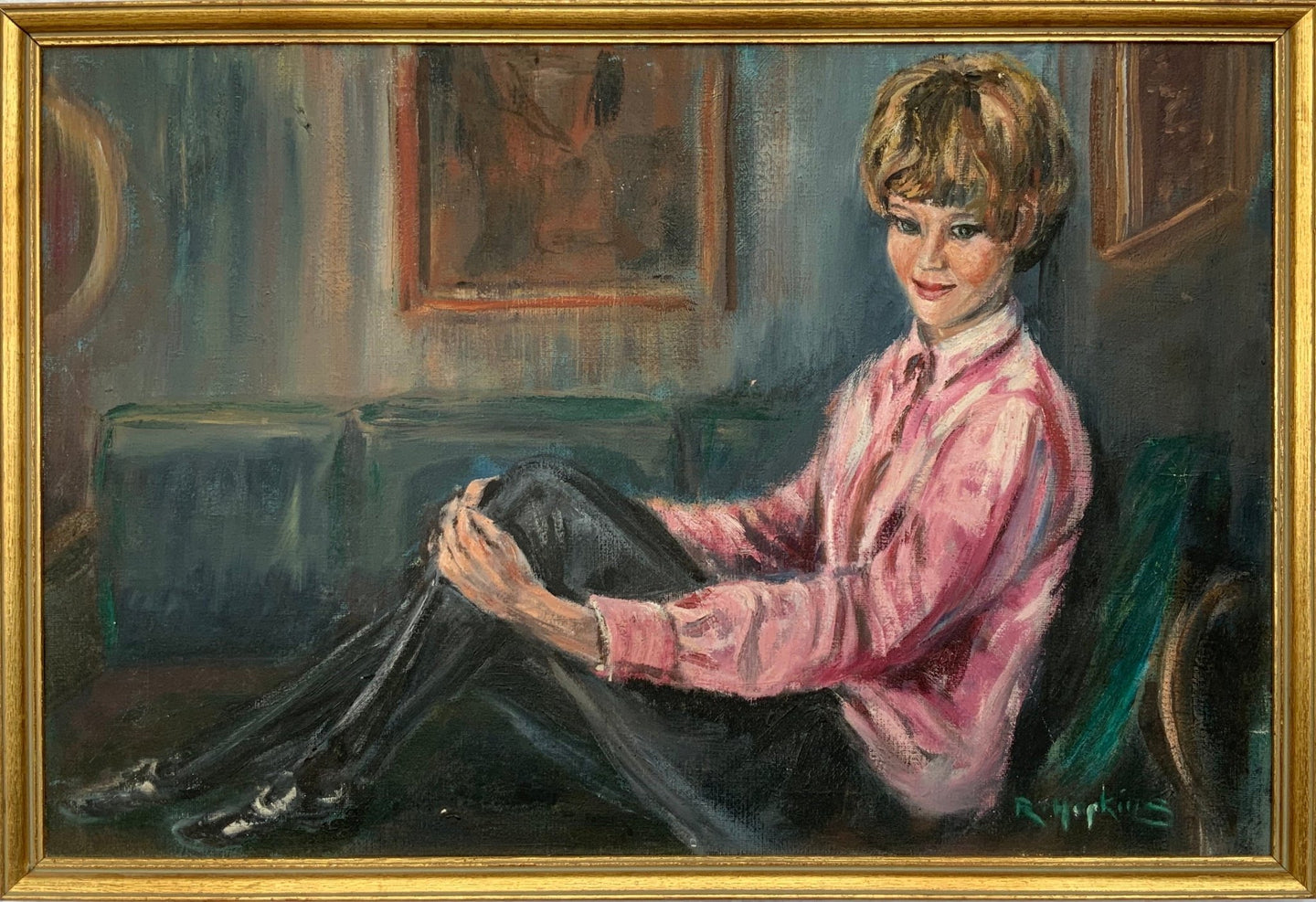 “Miss Philpot” Vintage Original Oil on Canvas Signed R.HOPKINS - French General Trading