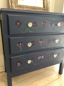 Pretty Midcentury Chest Of Drawers Handpainted Pansy Flowers - French General Trading