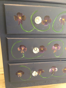 Pretty Midcentury Chest Of Drawers Handpainted Pansy Flowers - French General Trading