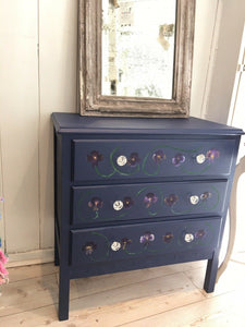 Pretty Midcentury Chest Of Drawers Handpainted Pansy Flowers - French General Trading