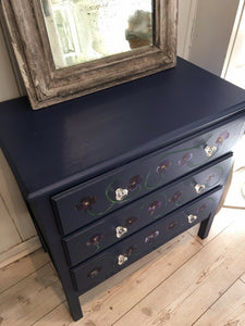 Pretty Midcentury Chest Of Drawers Handpainted Pansy Flowers - French General Trading