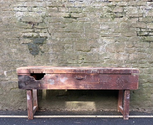 Small Vintage Industrial Workbench Kitchen Island - French General Trading