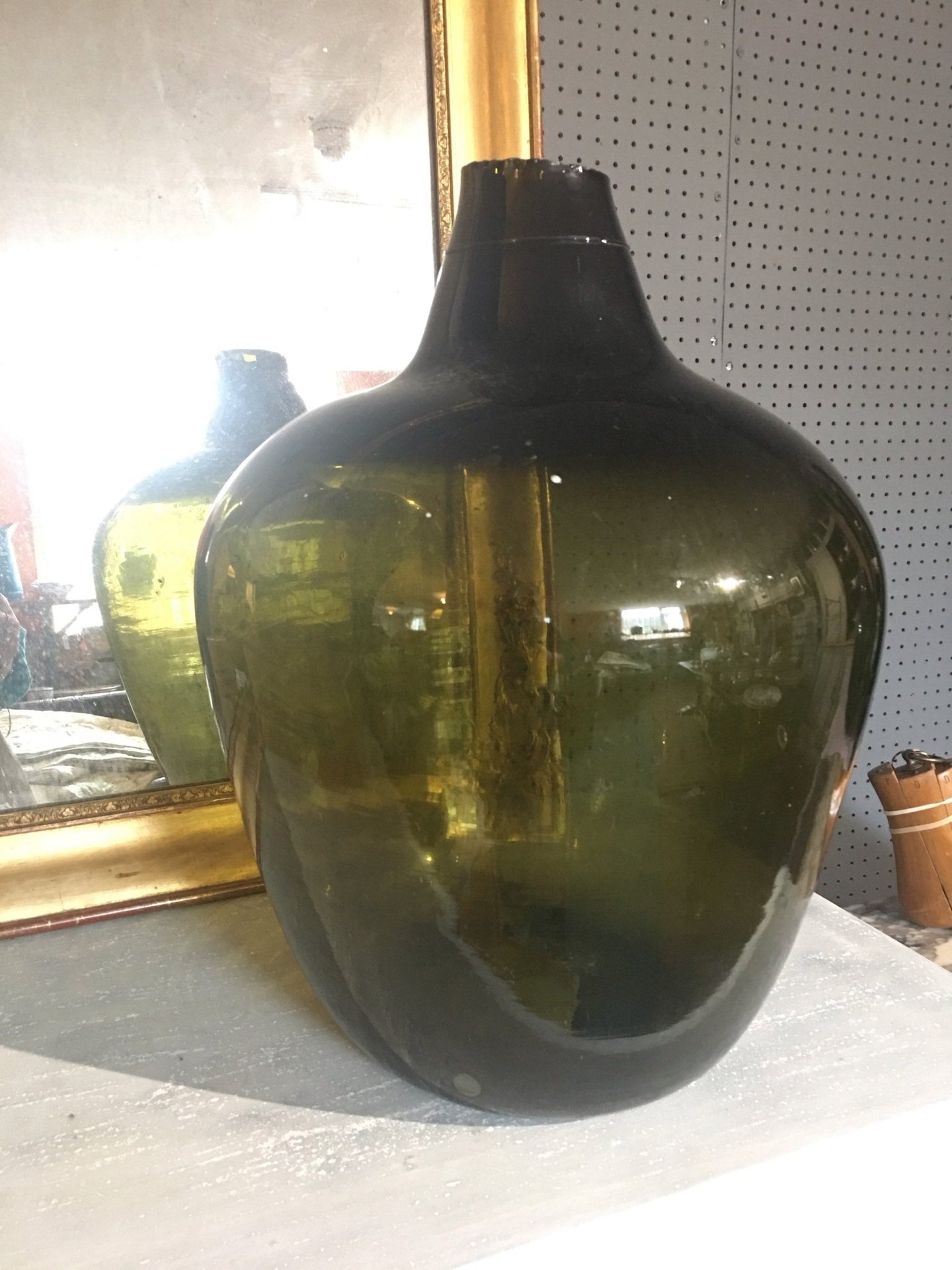 Ukranian Antique Spirit Bottle - Thick Neck - Dark Green - Art Glass /Lamp Base - French General Trading