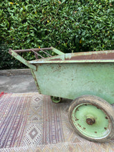 Load image into Gallery viewer, Very Large Industrial Metal Wheel Barrow - Original Green Chippy Paint - French General Trading