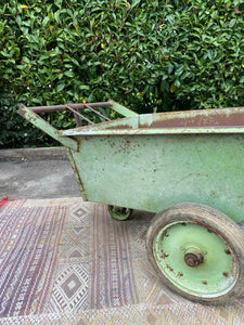 Very Large Industrial Metal Wheel Barrow - Original Green Chippy Paint - French General Trading