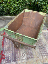 Load image into Gallery viewer, Very Large Industrial Metal Wheel Barrow - Original Green Chippy Paint - French General Trading