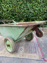 Load image into Gallery viewer, Very Large Industrial Metal Wheel Barrow - Original Green Chippy Paint - French General Trading