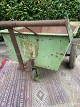 Load image into Gallery viewer, Very Large Industrial Metal Wheel Barrow - Original Green Chippy Paint - French General Trading